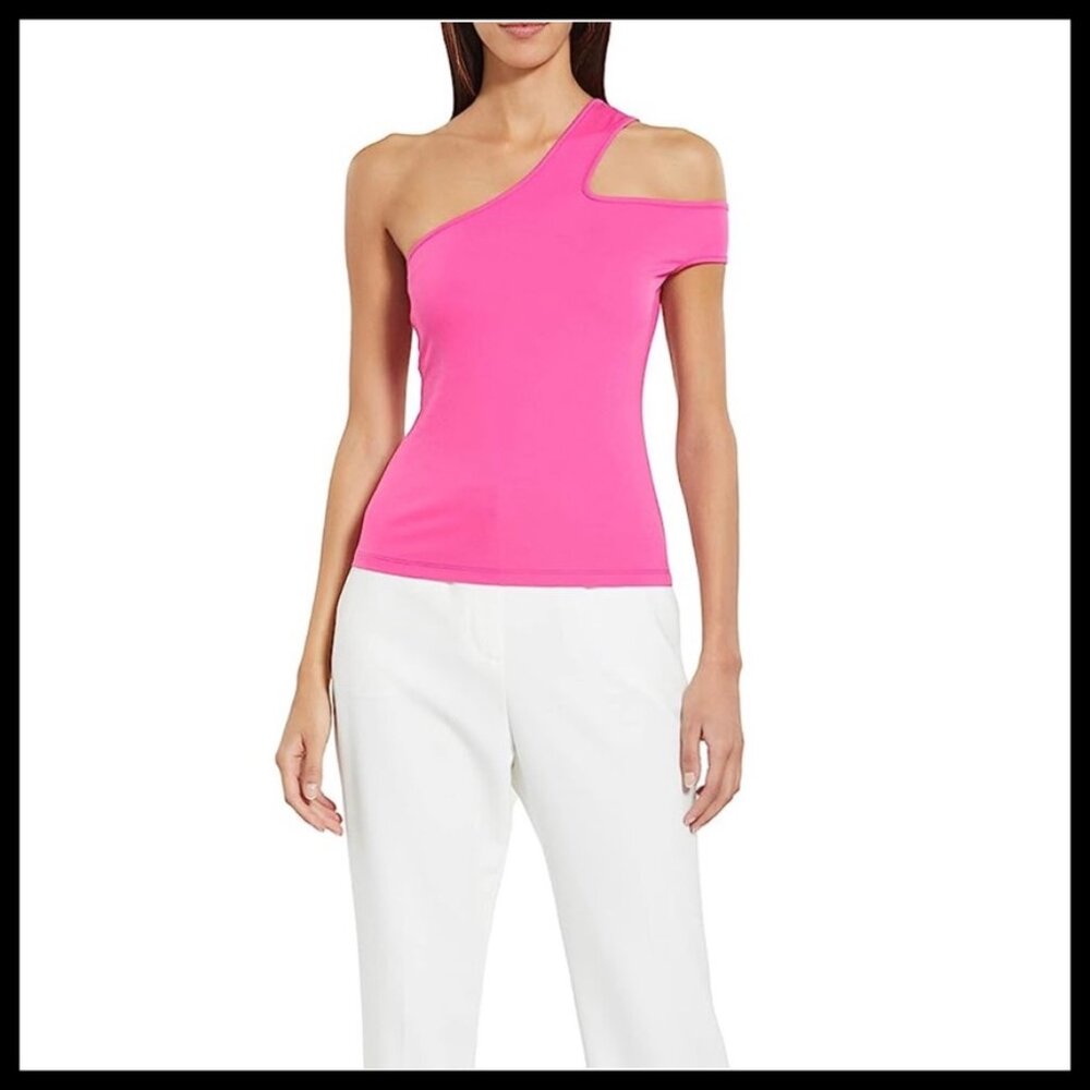 NWT BCBGMAXAZRIA Fitted One Shoulder Double Strap Top in Hot Pink